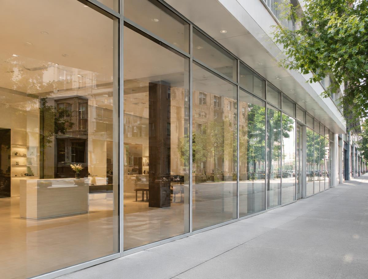 Commercial glazing installation - Flagship Retail Storefront Facade